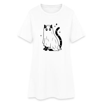 Halloween Katze Gespenst - Schwarz mit Sternen - Frauen T-Shirt-Kleid - Weiß - Vorne