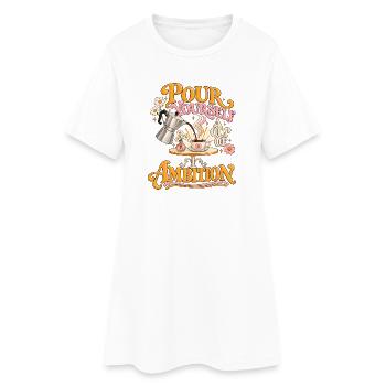 Kaffee und Ehrgeiz – Retro-Motivation, Blumen - Frauen T-Shirt-Kleid - Weiß - Vorne