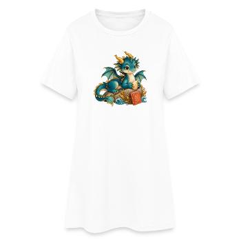 Seedrache mit Buch - Frauen T-Shirt-Kleid - Weiß - Vorne