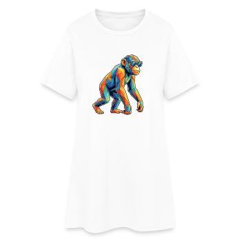 Poly Stil Affe - Frauen T-Shirt-Kleid - Weiß - Vorne