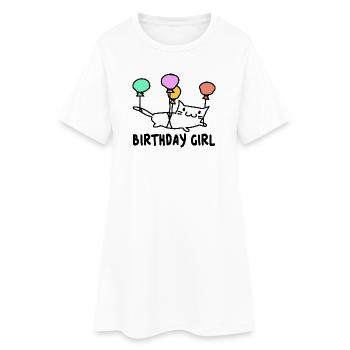 Katze mit Ballons Birthday Girl Geschenk - Frauen T-Shirt-Kleid - Weiß - Vorne