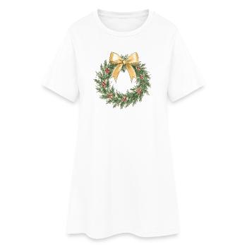 Eleganter goldener Weihnachtskranz mit Schleife - Frauen T-Shirt-Kleid - Weiß - Vorne