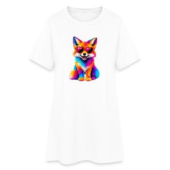  Bunte Fuchs Herz Sonnenbrille Regenbogen - Frauen T-Shirt-Kleid - Weiß - Vorne