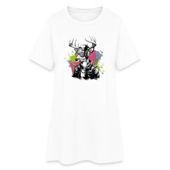 Stadthirsche mit Kopfhörern und Schutzbrille - Frauen T-Shirt-Kleid - Weiß - Vorne