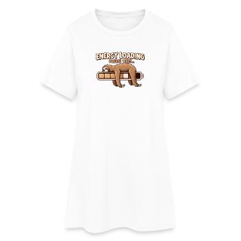 Energy Loading – Lustiges Faultier Akku Design - Frauen T-Shirt-Kleid - Weiß - Vorne