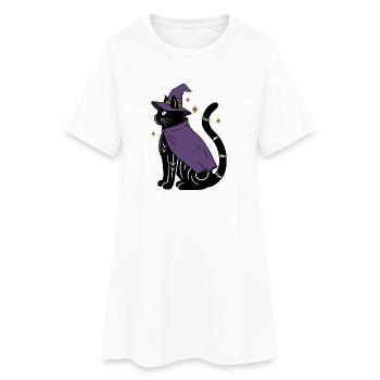 Magische Halloween Katze als Hexe - Bunt - Frauen T-Shirt-Kleid - Weiß - Vorne