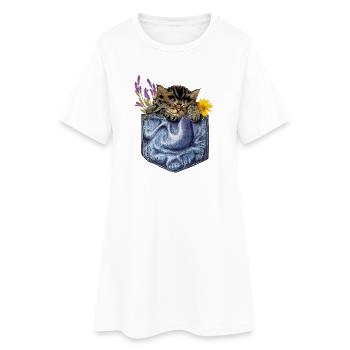 Kätzchen Tasche - Frauen T-Shirt-Kleid - Weiß - Vorne