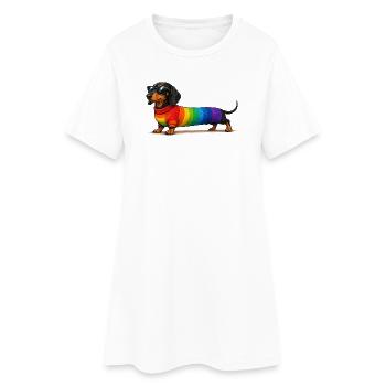 Funny Dachshund Rainbow Dog Shirt - Women’s T-Shirt Dress - white - Front