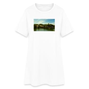 Panorama of the city by the river and bridge - Women’s T-Shirt Dress - white - Front