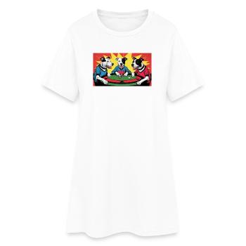 Funny Dogs "Poker" - Frauen T-Shirt-Kleid - Weiß - Vorne