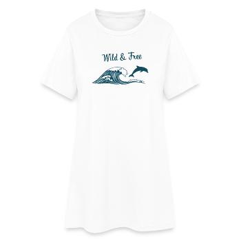 Wild & Free Ocean Wave Dolphin Surf Beach Vibes - Frauen T-Shirt-Kleid - Weiß - Vorne