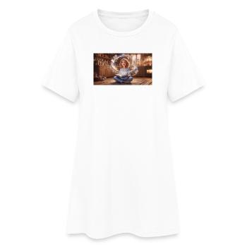 La magie de la lecture : Fille aux livres volants dans un couillet - Robe T-shirt Femme - blanc - Devant