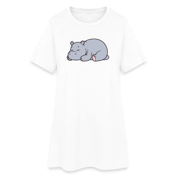 Schlafendes Nilpferd Müde Faul Vektor - Frauen T-Shirt-Kleid - Weiß - Vorne