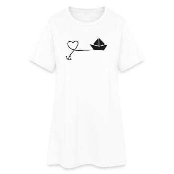 Paper Boat Sketch – Sailboat with Anchor and String - Women’s T-Shirt Dress - white - Front