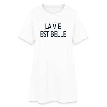 La Vie Est Belle Schriftzug - Frauen T-Shirt-Kleid - Weiß - Vorne