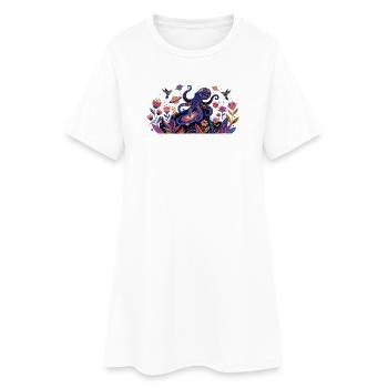 Psychedelischer Kraken Bülten Natur Tiere Muster - Frauen T-Shirt-Kleid - Weiß - Vorne