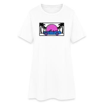 Cabrio Palmen Sunset Grafik - Frauen T-Shirt-Kleid - Weiß - Vorne