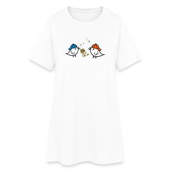 Frühling, Spatzen - Frauen T-Shirt-Kleid - Weiß - Vorne
