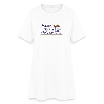 Fuir mes problèmes – Drôle de phrase de café - Robe T-shirt Femme - blanc - Devant