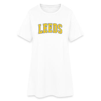 Leeds Varsity Schriftzug Gelb Blau - Frauen T-Shirt-Kleid - Weiß - Vorne