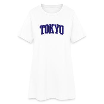 Tokyo Varsity Blau Schriftzug - Frauen T-Shirt-Kleid - Weiß - Vorne