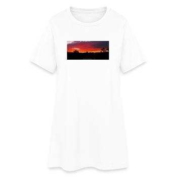 Sonnenuntergangs-Silhouette über Stadt - Frauen T-Shirt-Kleid - Weiß - Vorne
