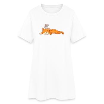 Sleeping cat with cheerful mouse - Women’s T-Shirt Dress - white - Front