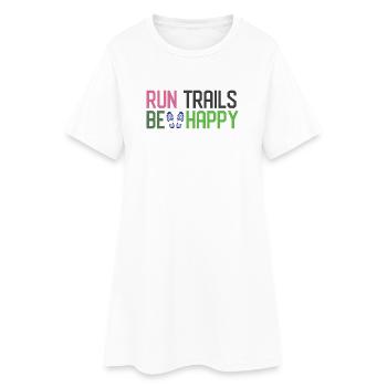 Laufstrecken Seien Sie glücklich - Frauen T-Shirt-Kleid - Weiß - Vorne