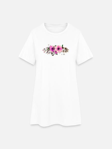 Watercolor Pink Roses Line - Women’s T-Shirt Dress - white