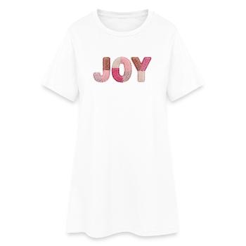 Lettrage en tissu rose patchwork Joy fait main - Robe T-shirt Femme - blanc - Devant