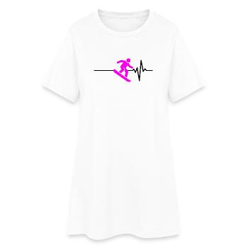 SNOWBOARDERIN HERZSCHLAG PINK, WINTERSPORT - Frauen T-Shirt-Kleid - Weiß - Vorne