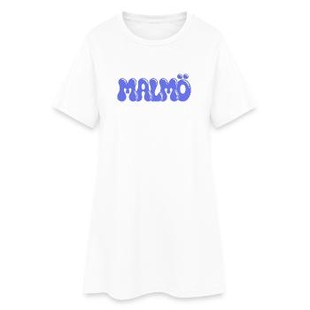 Malmö Retro Blue Periwinkle Wildleder - Frauen T-Shirt-Kleid - Weiß - Vorne