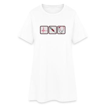 Docteur 3 boutons seringue logo Écoute du stéthoscope - Robe T-shirt Femme - blanc - Devant