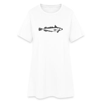 Poisson : merlau, motif pêcheur - Robe T-shirt Femme - blanc - Devant