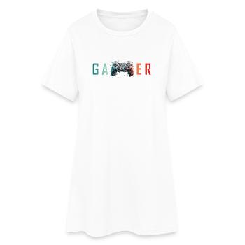 Gamer Schriftzug bunt Controller Splatter - Frauen T-Shirt-Kleid - Weiß - Vorne