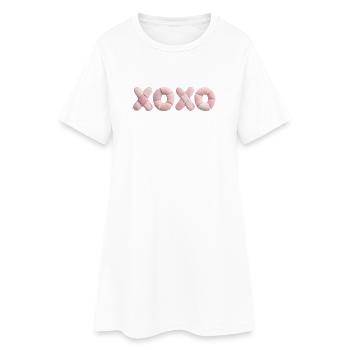 Plush Patchwork XOXO Design Pink - Women’s T-Shirt Dress - white - Front