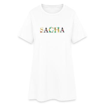 Nom SACHA Orné de Fleurs - Robe T-shirt Femme - blanc - Devant
