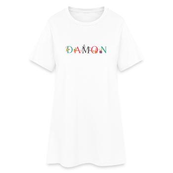 DAMON Namenskunst mit gestickten Blumen - Frauen T-Shirt-Kleid - Weiß - Vorne