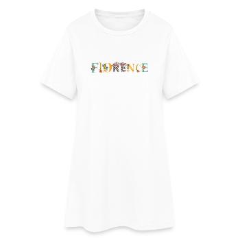 FLORENZ Namenskunst mit gestickten Blumen - Frauen T-Shirt-Kleid - Weiß - Vorne