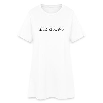 She Knows / Sie weiss es - Frauen T-Shirt-Kleid - Weiß - Vorne