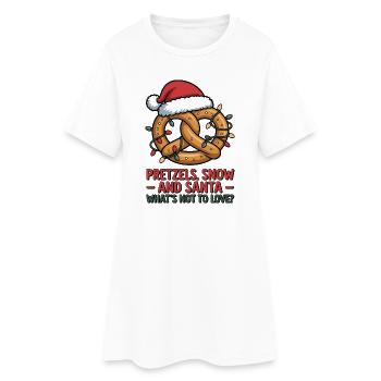 Bretzel festif avec chapeau de Père Noël et lumière de Noël - Robe T-shirt Femme - blanc - Devant