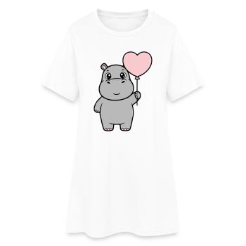 Amour en cœur d’hippopotame doux - Robe T-shirt Femme - blanc - Devant