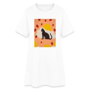 Silhouette d’un chat des nuages sous le soleil fraise - Robe T-shirt Femme - blanc - Devant