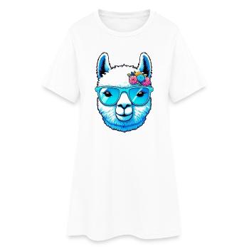 Alpaka mit Sonnenbrille - Frauen T-Shirt-Kleid - Weiß - Vorne