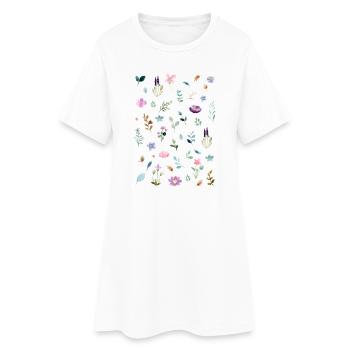Aquarelle Florals sur Noir - Robe T-shirt Femme - blanc - Devant