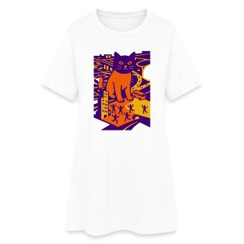 Giant Cat in the City - Frauen T-Shirt-Kleid - Weiß - Vorne