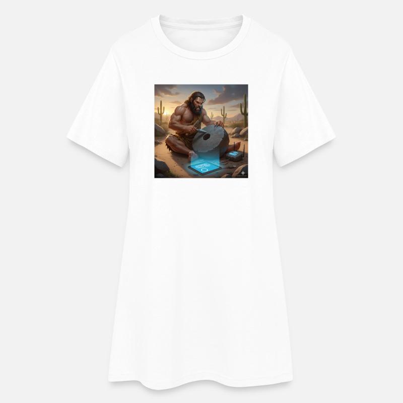 Caveman Tech Support - The First Tutorial - Women’s T-Shirt Dress - white