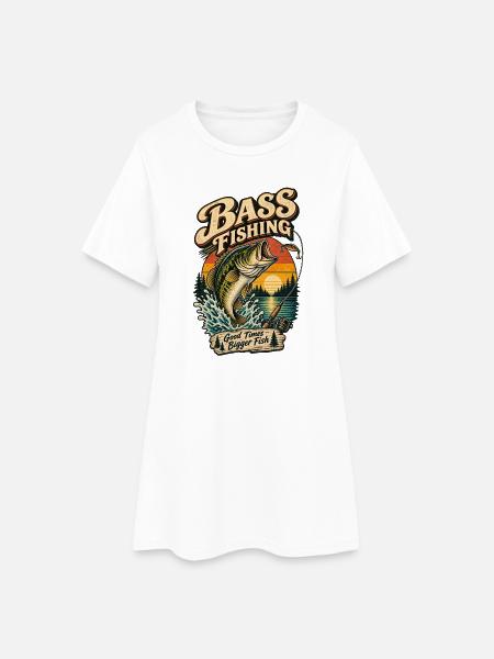 Bassangeln Retro-Sonnenuntergang - Frauen T-Shirt-Kleid - Weiß