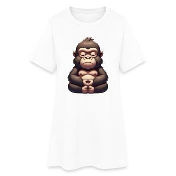 Mignon Gorilla Yoga Méditation Paix Intérieure Dessin animé - Robe T-shirt Femme - blanc - Devant