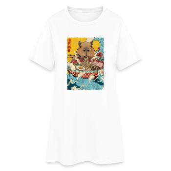 Capybara mange des nouilles ramen - Robe T-shirt Femme - blanc - Devant